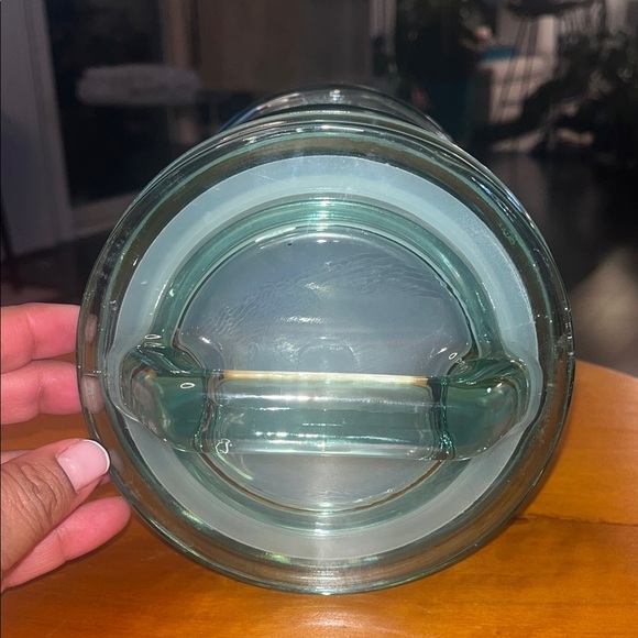 Vintage L.E. Clear Glass Milk Can Shaped Storage Jar with Handle - Picture 2 of 4